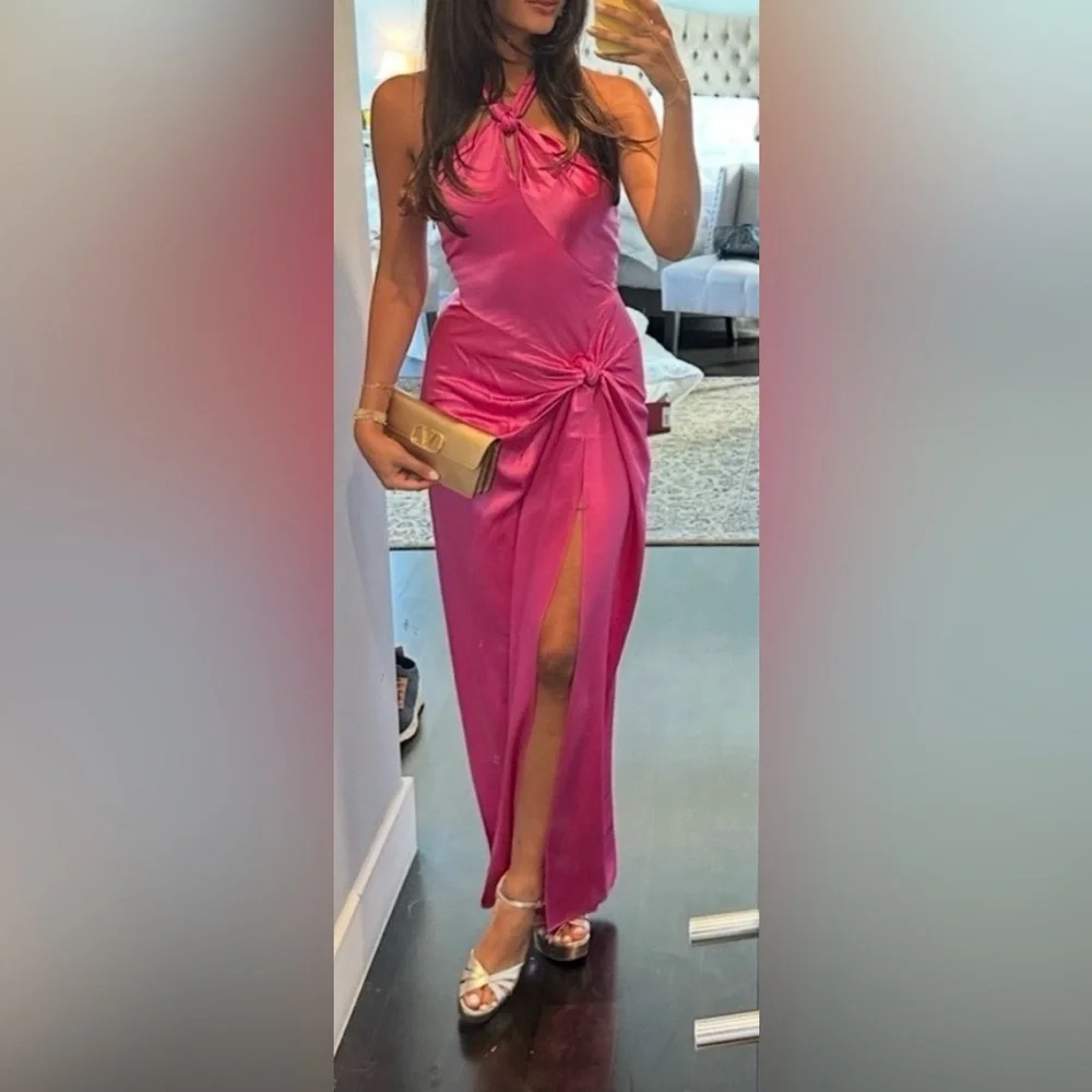 Ronny Kobo Collection Zadena Backless Vibrant Pink Maxi Halter Dress - Picture 4 of 15